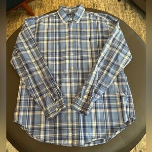 Ralph Lauren Classic Fit L Blue Plaid Button Down Dress Shirt Large